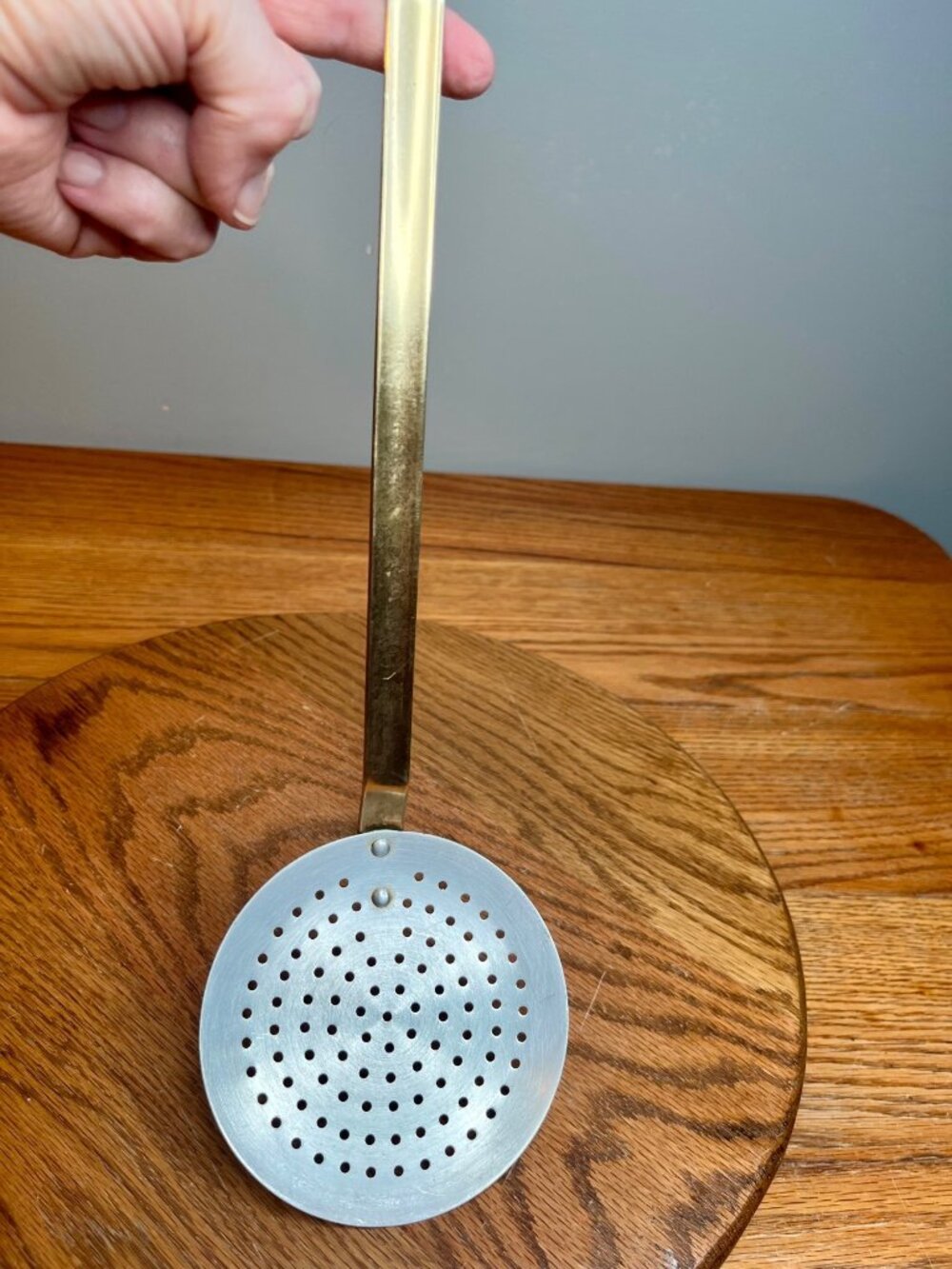 Vintage Copper Skimmer/ Strainer with Long Brass Handle - Picture 5 of 10